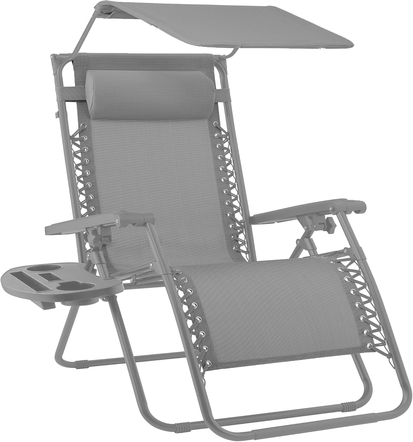 30" Oversized Zero Gravity Folding Lounge Chair with Adjustable Sun Canopy, Headrest & Side Tray for Patio & Outdoor Use