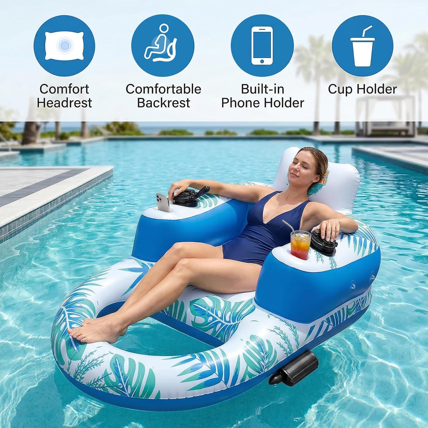 Motorized Pool Float with Canopy, Water Jet & 360° Control
