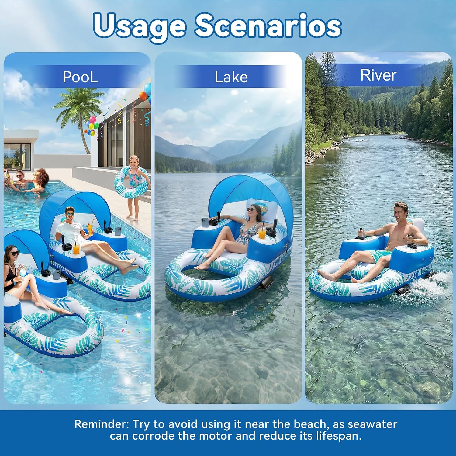 Motorized Pool Float with Canopy, Water Jet & 360° Control