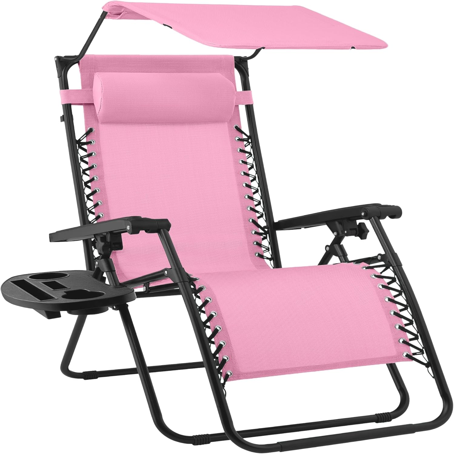 30" Oversized Zero Gravity Folding Lounge Chair with Adjustable Sun Canopy, Headrest & Side Tray for Patio & Outdoor Use