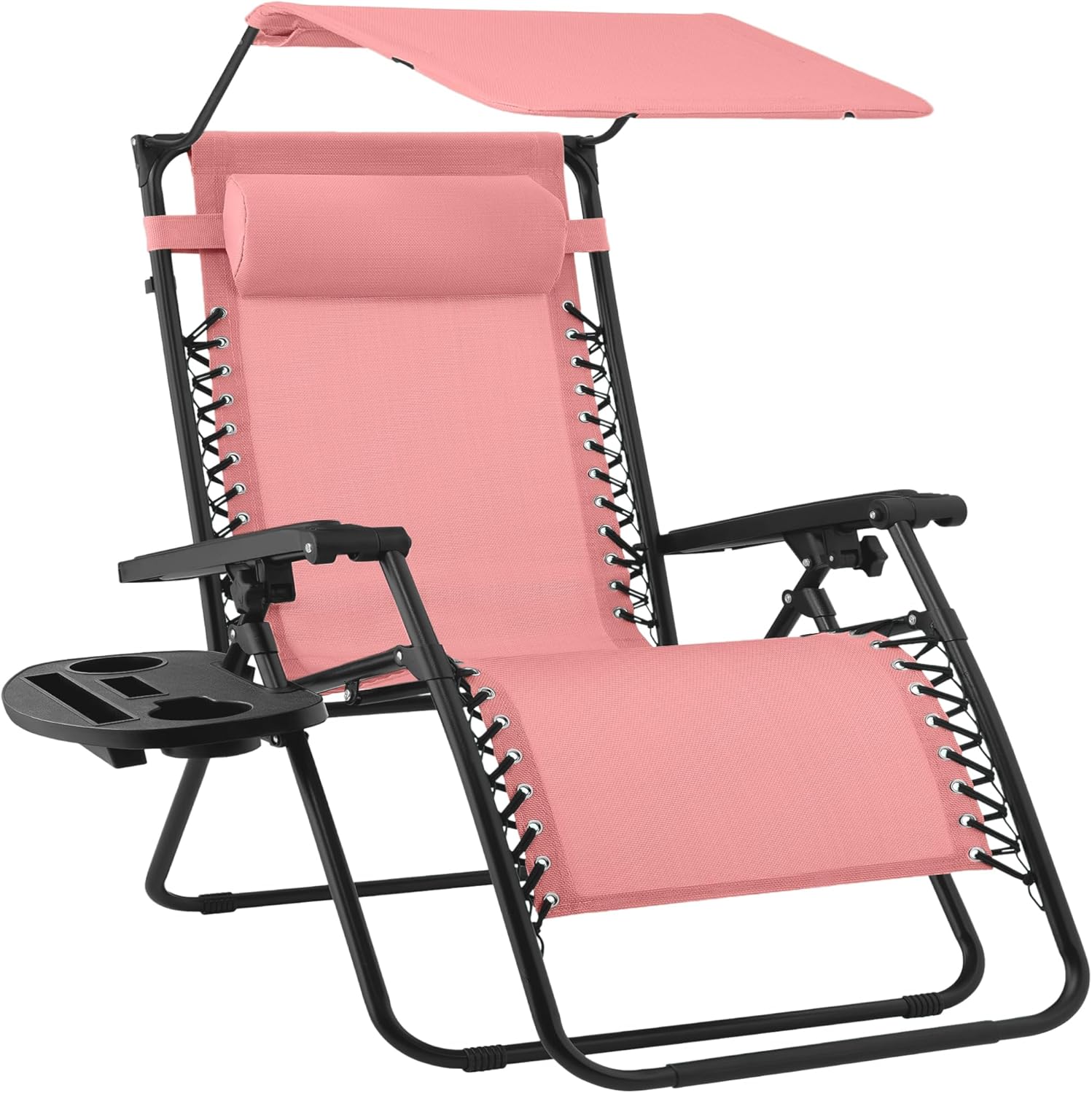 30" Oversized Zero Gravity Folding Lounge Chair with Adjustable Sun Canopy, Headrest & Side Tray for Patio & Outdoor Use