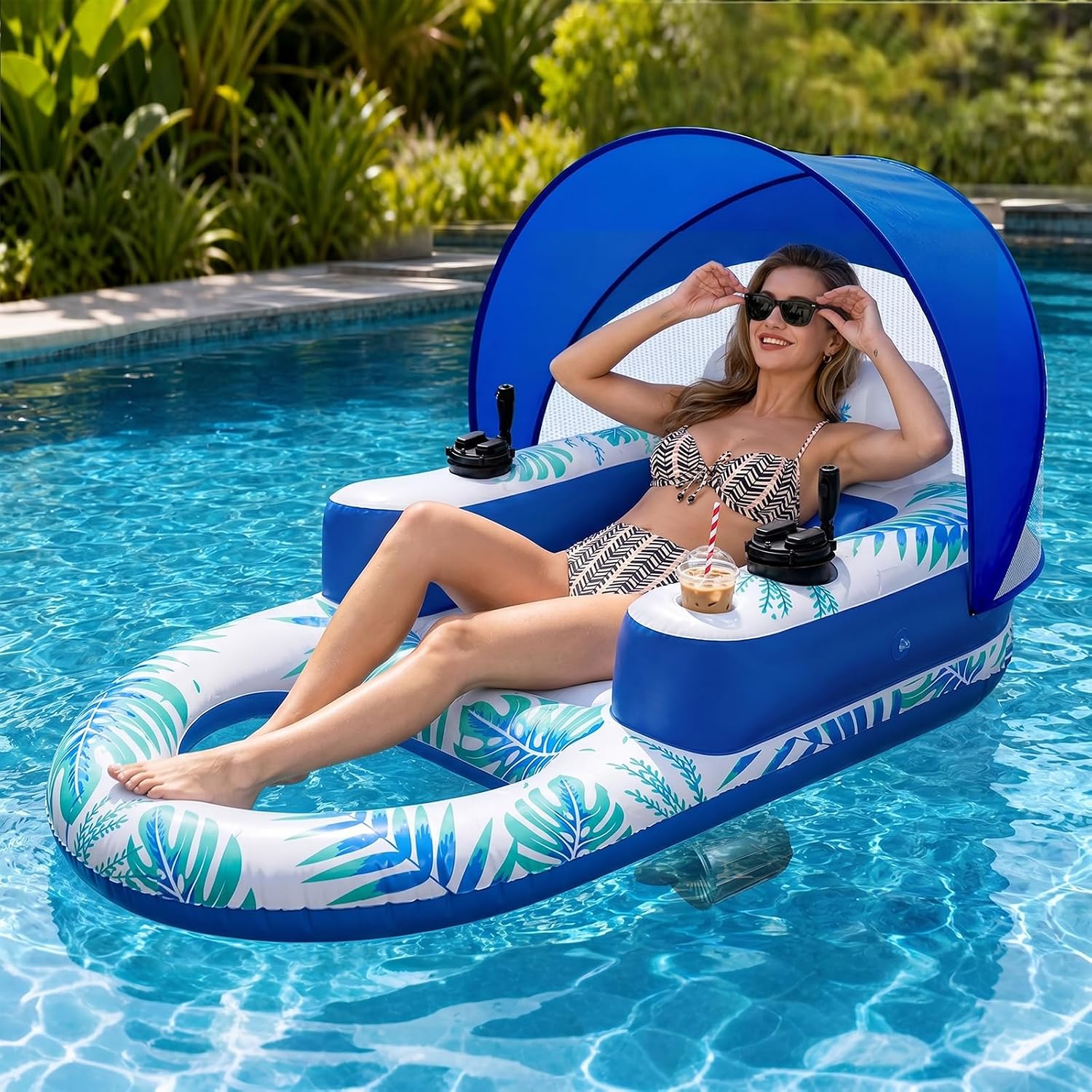 Motorized Pool Float with Canopy, Water Jet & 360° Control