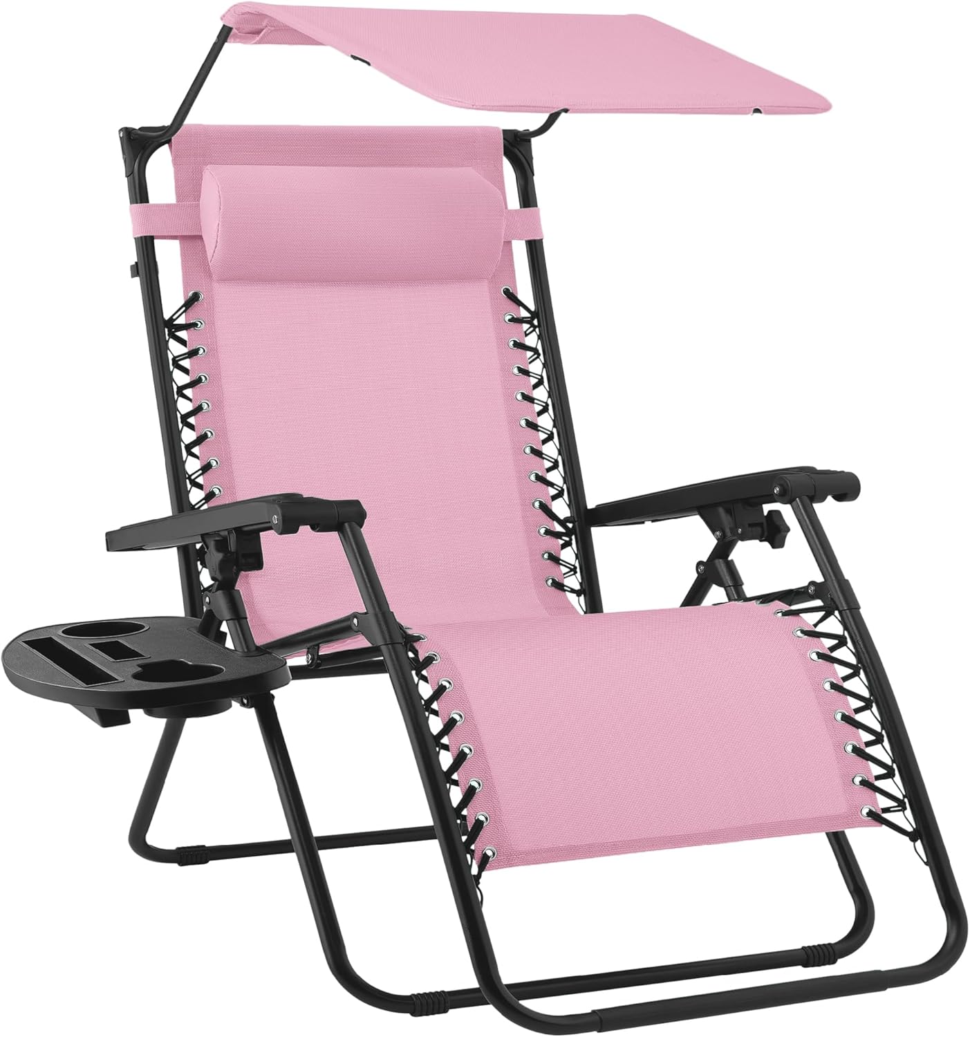 30" Oversized Zero Gravity Folding Lounge Chair with Adjustable Sun Canopy, Headrest & Side Tray for Patio & Outdoor Use