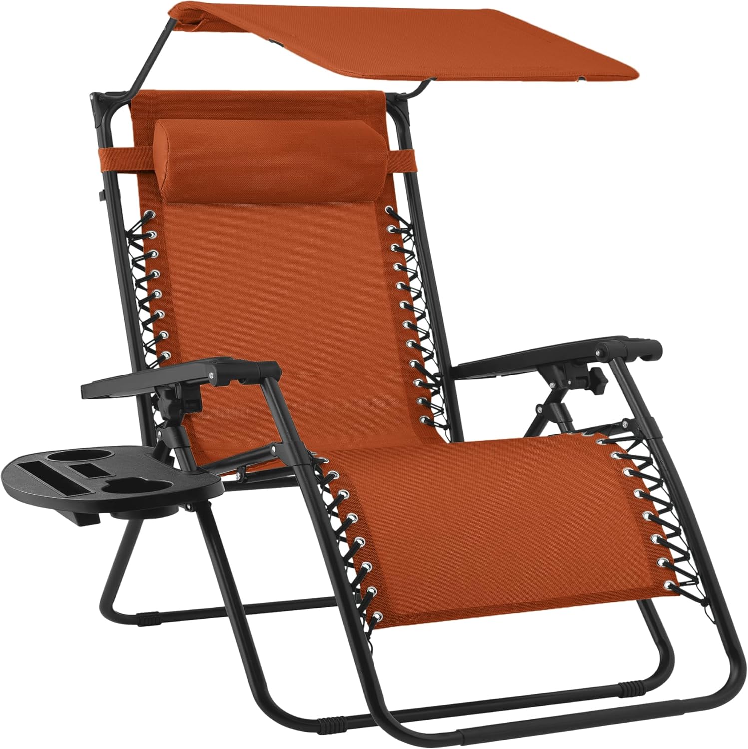 30" Oversized Zero Gravity Folding Lounge Chair with Adjustable Sun Canopy, Headrest & Side Tray for Patio & Outdoor Use