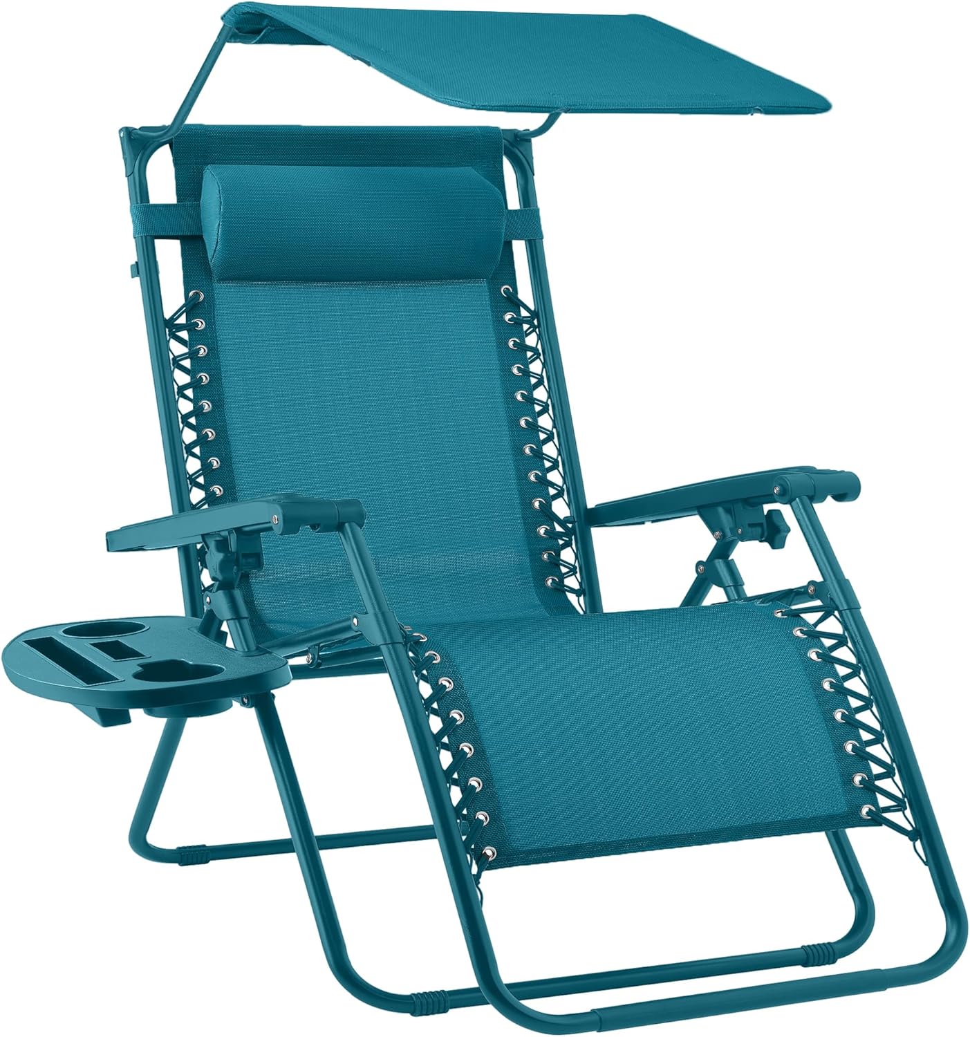30" Oversized Zero Gravity Folding Lounge Chair with Adjustable Sun Canopy, Headrest & Side Tray for Patio & Outdoor Use