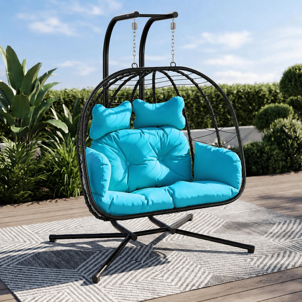 All-Weather 2-Seater Hanging Egg Chair with Stand | Heavy-Duty Lounger (317 kg)