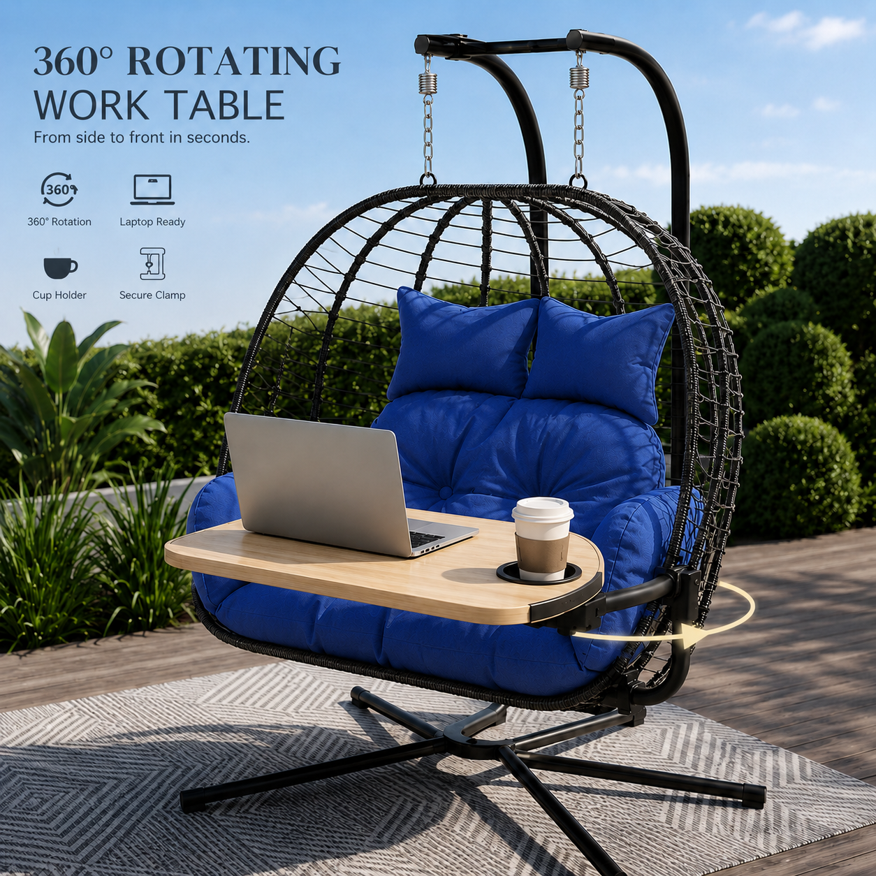 All-Weather 2-Seater Hanging Egg Chair with Stand | Heavy-Duty Lounger (317 kg)