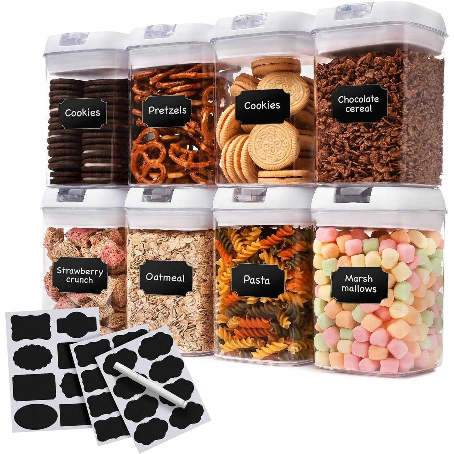 Cheer Collection Set of 8 Uniform Size Airtight Food Storage Containers