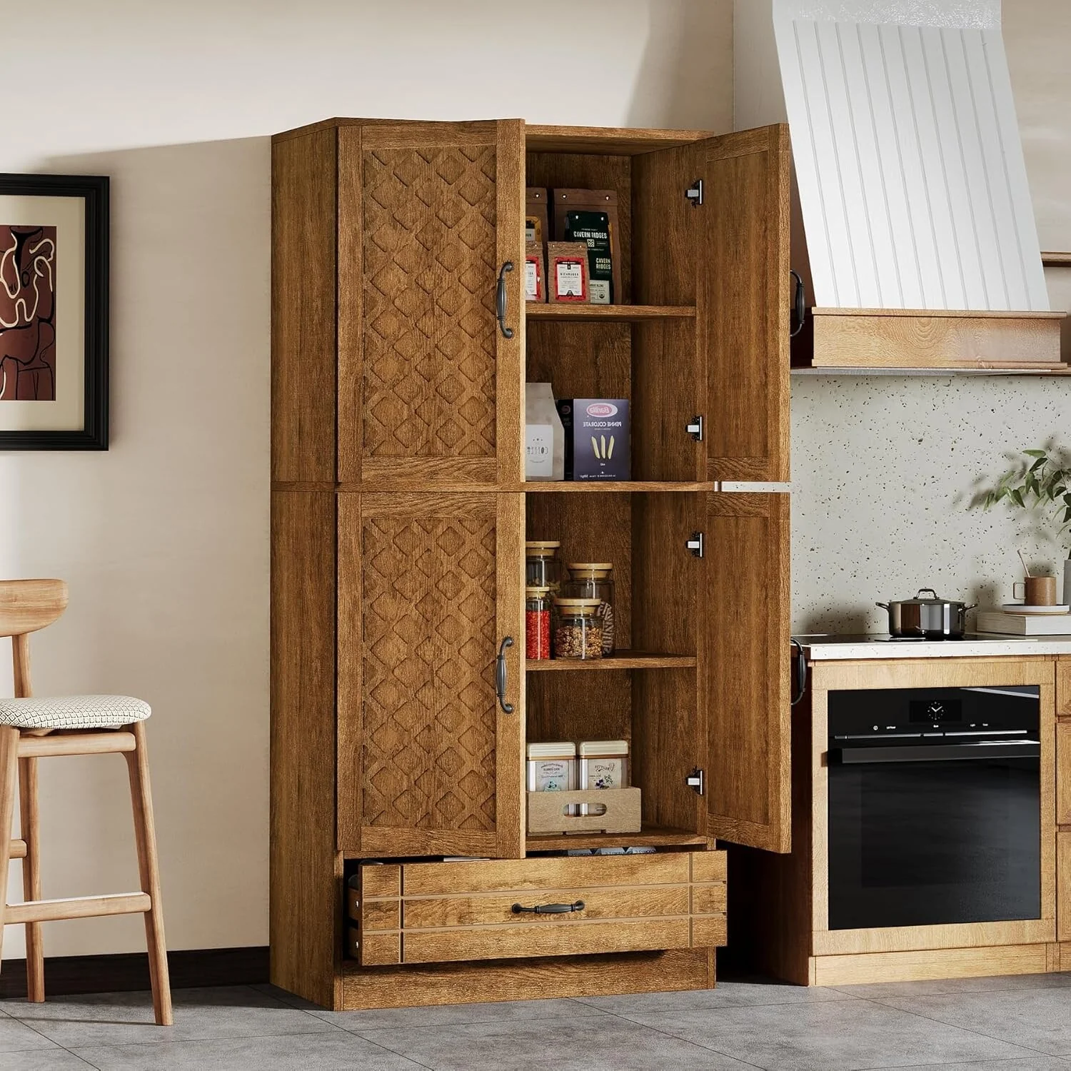 70-Inch Kitchen Pantry Cabinet, Tall Bakers' Rack Kitchen Cabinet with Doors and Drawer - N/A