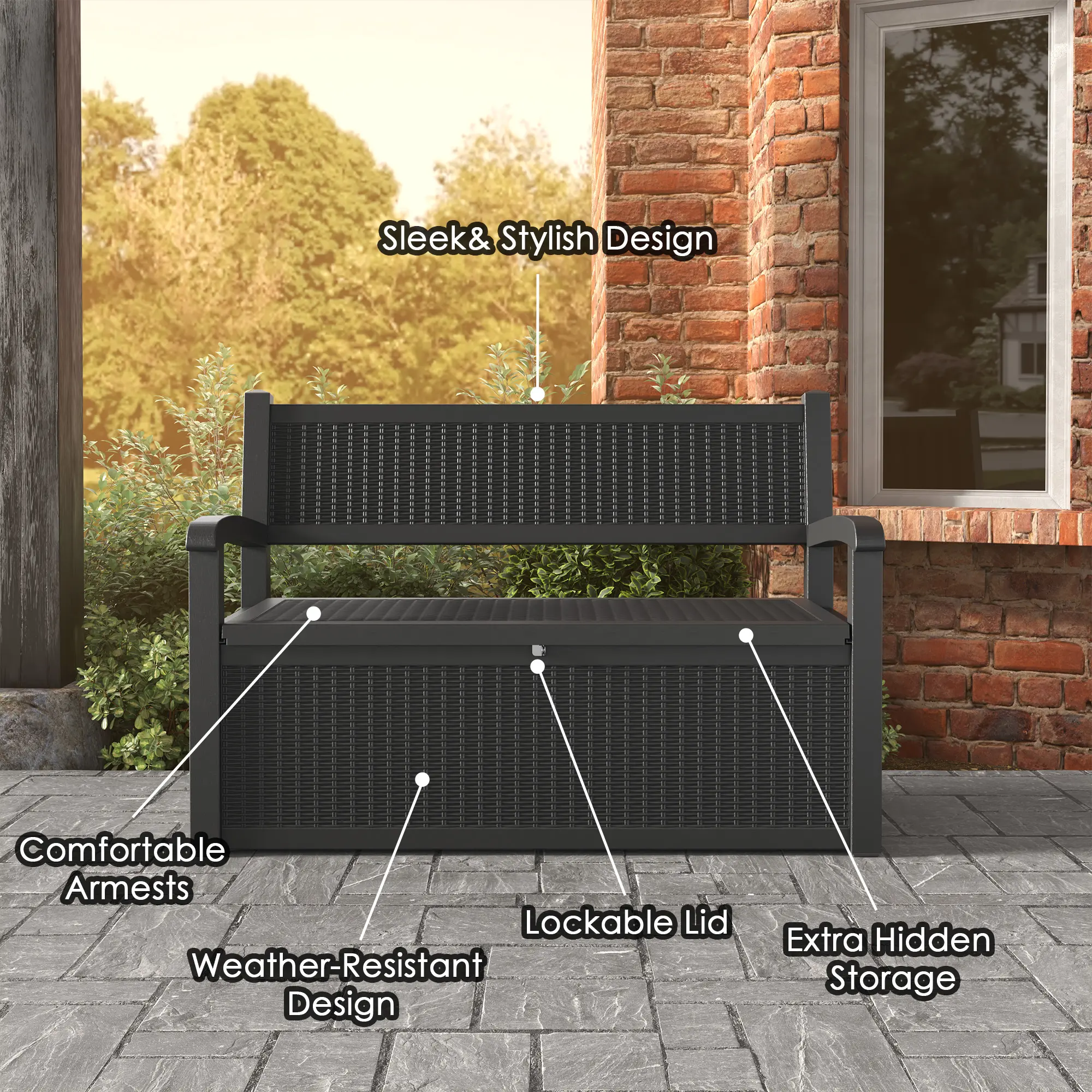 Weatherproof Plastic Patio Storage Bench with Seating