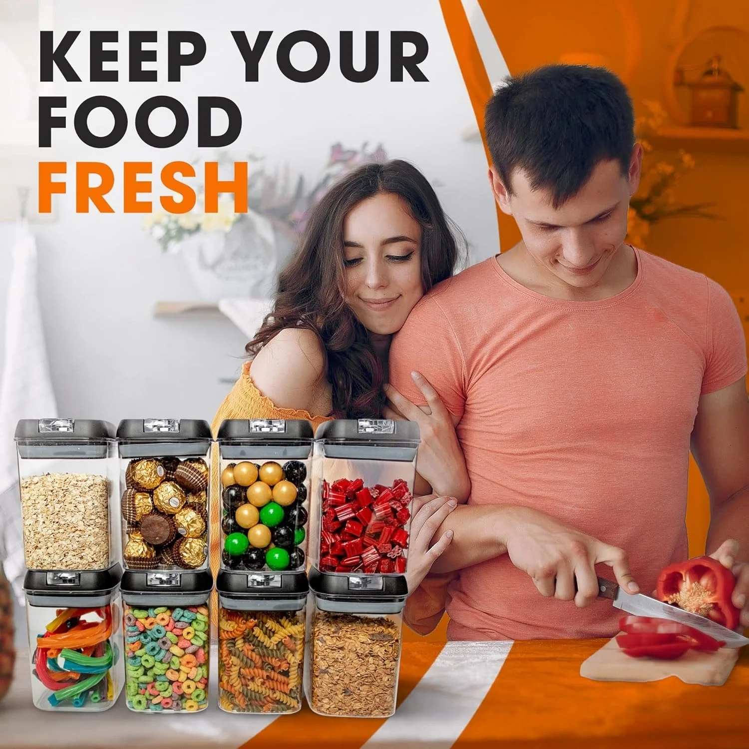 Cheer Collection Set of 8 Uniform Size Airtight Food Storage Containers