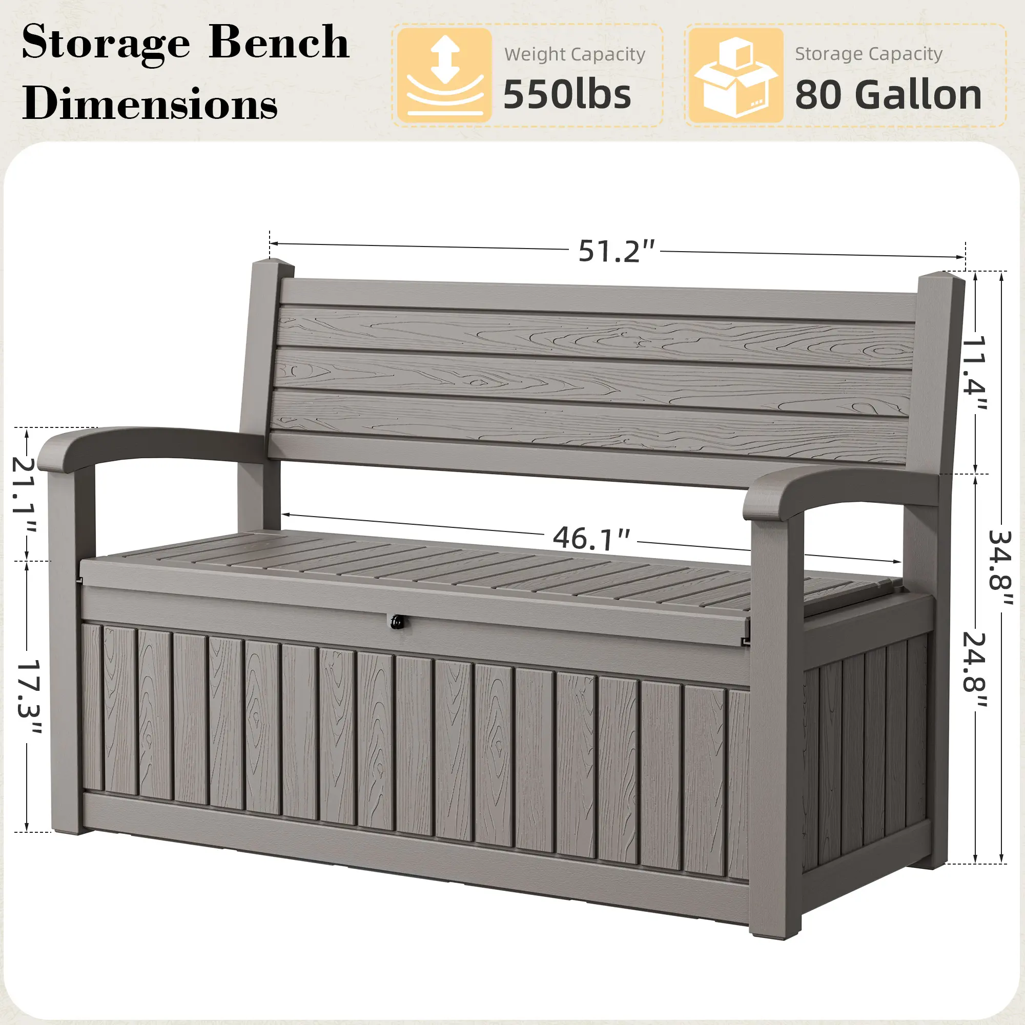 Weatherproof Plastic Patio Storage Bench with Seating