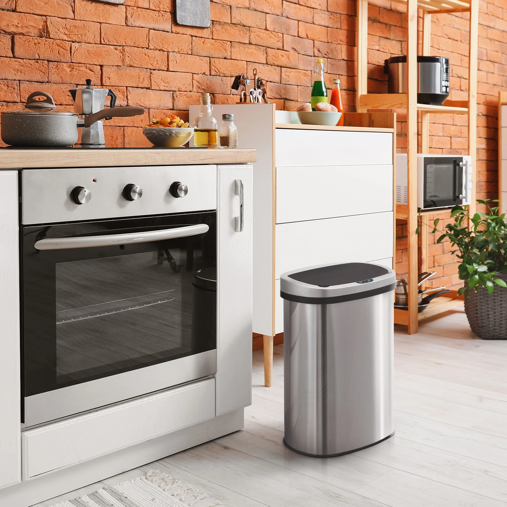 Innovaze 13 Gal./50 Liter Stainless Steel Oval Motion Sensor Trash Can for Kitchen