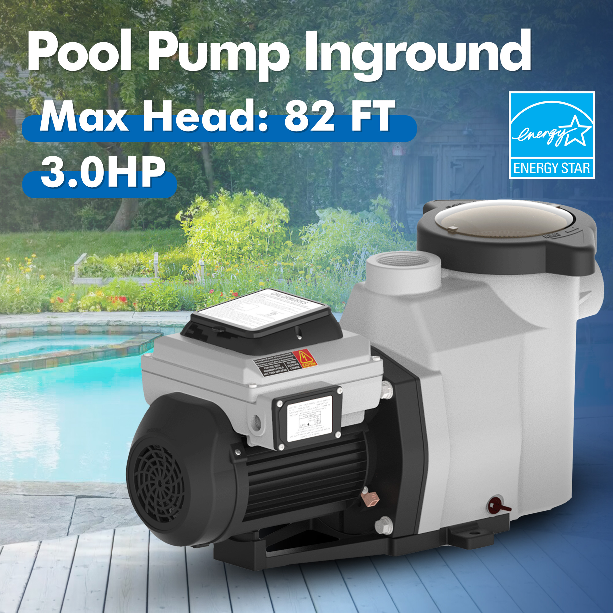 Chlorworks Variable Speed Pool Pump Inground 1.5 HP- with Filter Basket for Inground Pools, Save Energy, Energy Star Certified 220-240V, 2 Years Warranty