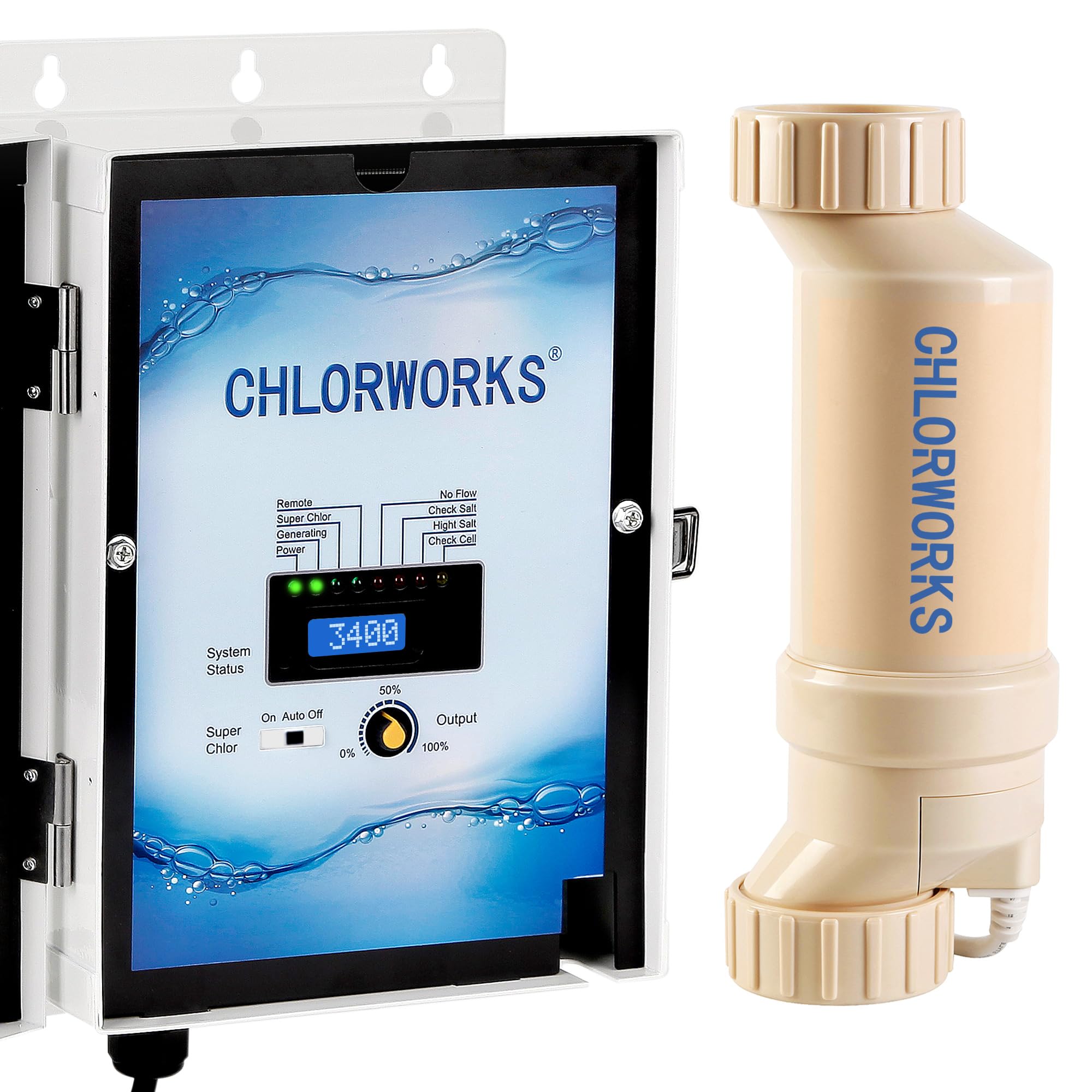 Chlorworks Saltwater Pool System - up to 40,000 Gallons, Salt Generator for Inground Pools, 1 Year Warranty