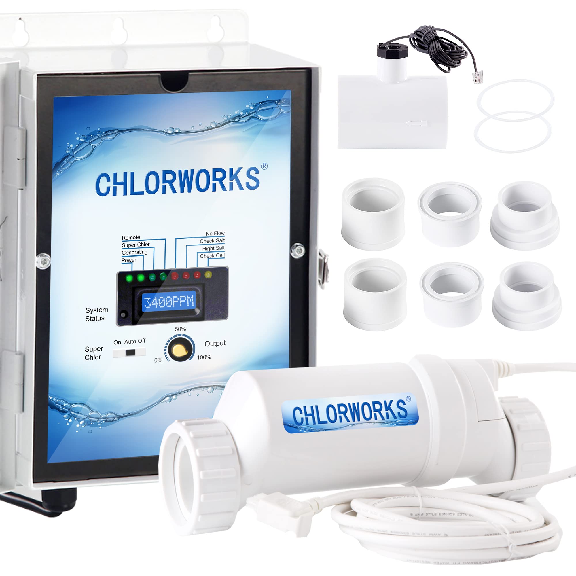 Chlorworks Saltwater Pool System - up to 40,000 Gallons, Salt Generator for Inground Pools, 1 Year Warranty