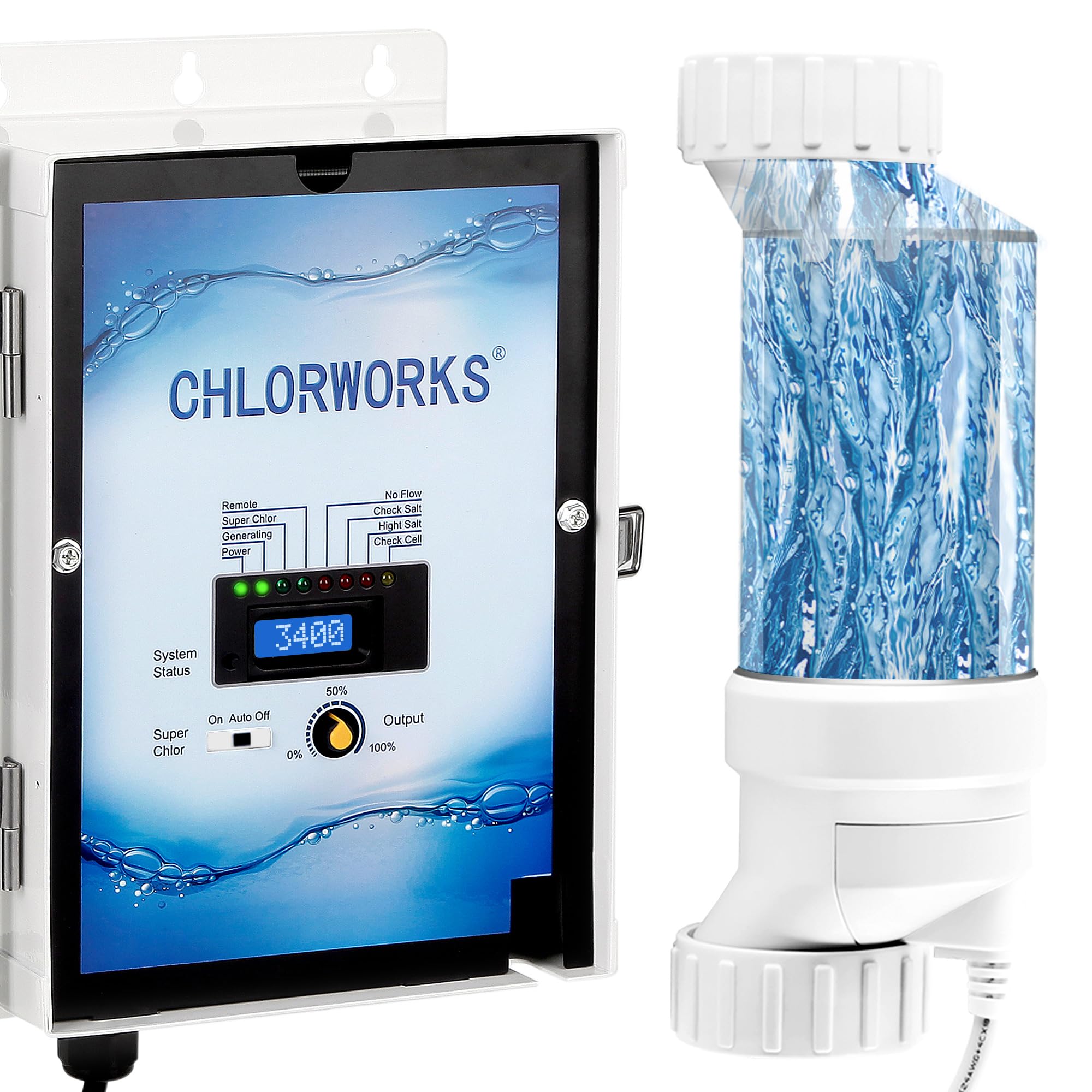 Chlorworks Saltwater Pool System - up to 40,000 Gallons, Salt Generator for Inground Pools, 1 Year Warranty