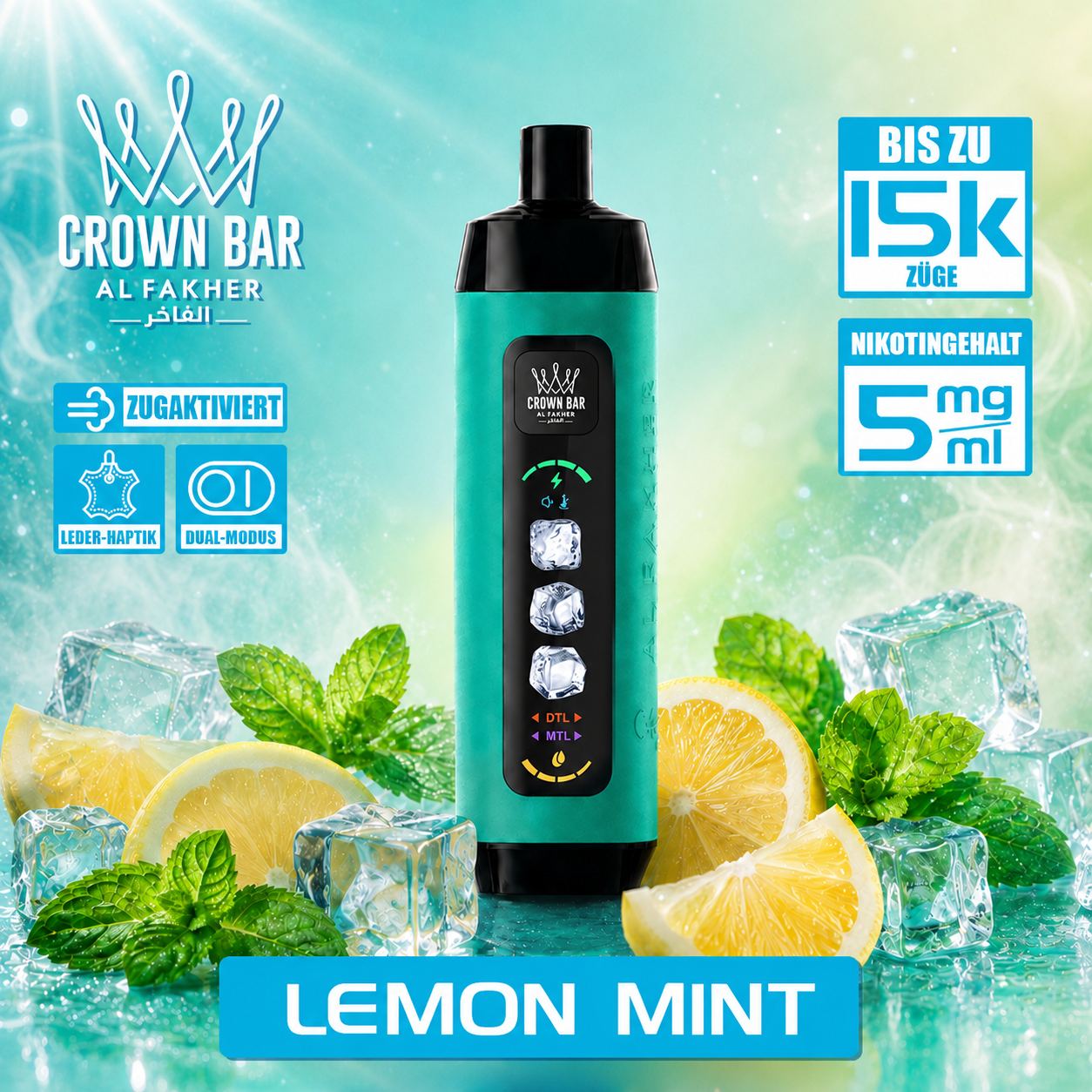 Al Fakher Crown Bar 15K mit einstellbarer Kühle Einweg-E-Zigarette 