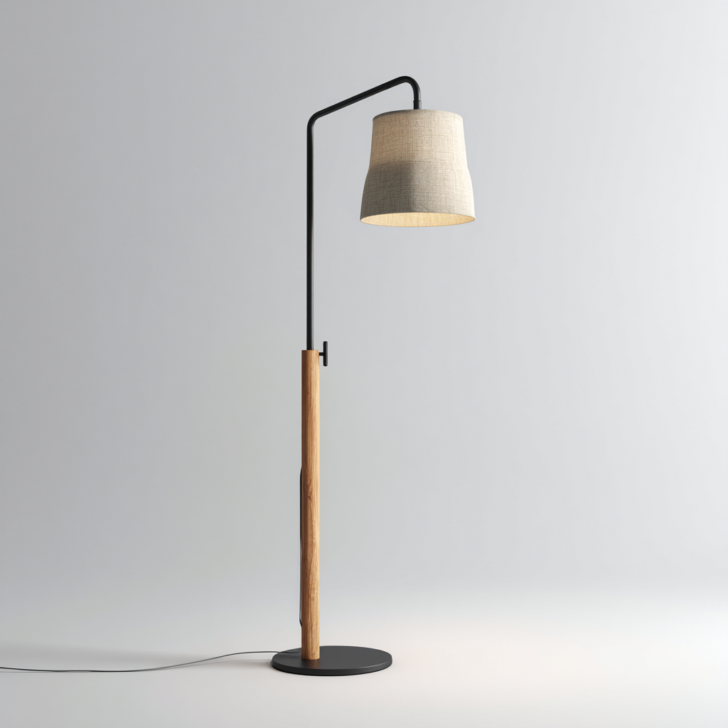 Lampada da terra in metallo e legno 40x30x158 cm - nero - beige - design moderno per soggiorno e zona lettura-Lomongahome