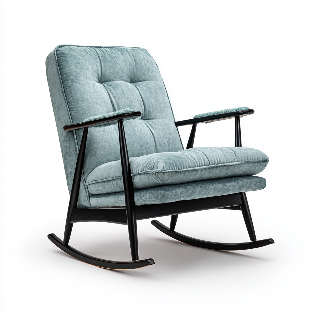 Sedia a dondolo in legno e tessuto imbottito 85x72x90 cm - verde pavone - design moderno per soggiorno-Lomongahome