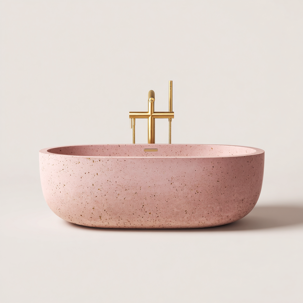 Vasca da bagno freestanding pietra composita 160x75x58 cm - rosa - design moderno per bagno-Lomongahome