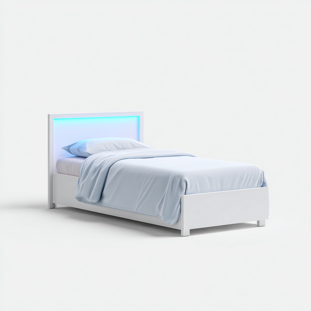 Letto singolo legno con luce LED 200x90x95 cm - Bianco - design moderno per camera da letto-Lomongahome