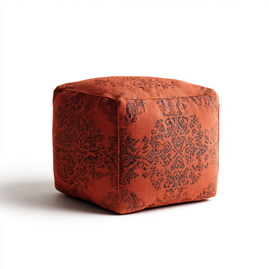 Pouf imbottito in tessuto 45x45x45 cm - arancione - seduta per soggiorno design contemporaneo-Lomongahome