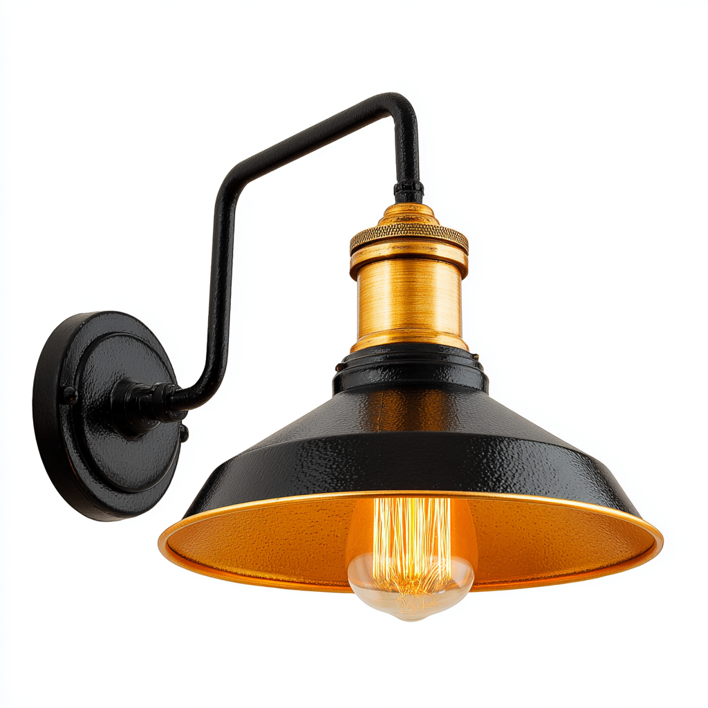 Applique in metallo 31x27x29 cm - nero - oro - stile industriale vintage per illuminazione da parete-Lomongahome