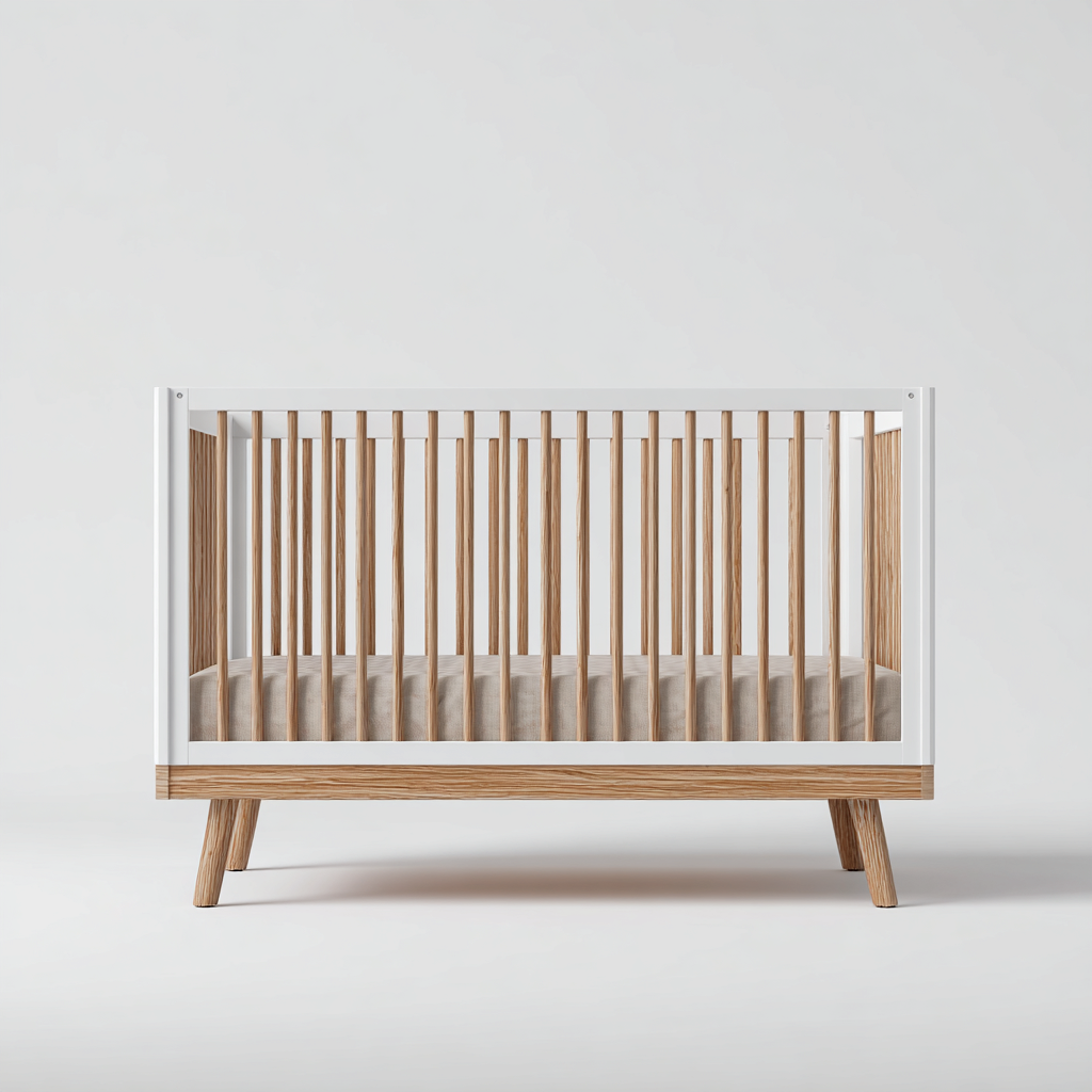 Lettino per bambini in legno verniciato e legno massello 120x60x99 cm - bianco marrone naturale - design essenziale per cameretta-Lomongahome