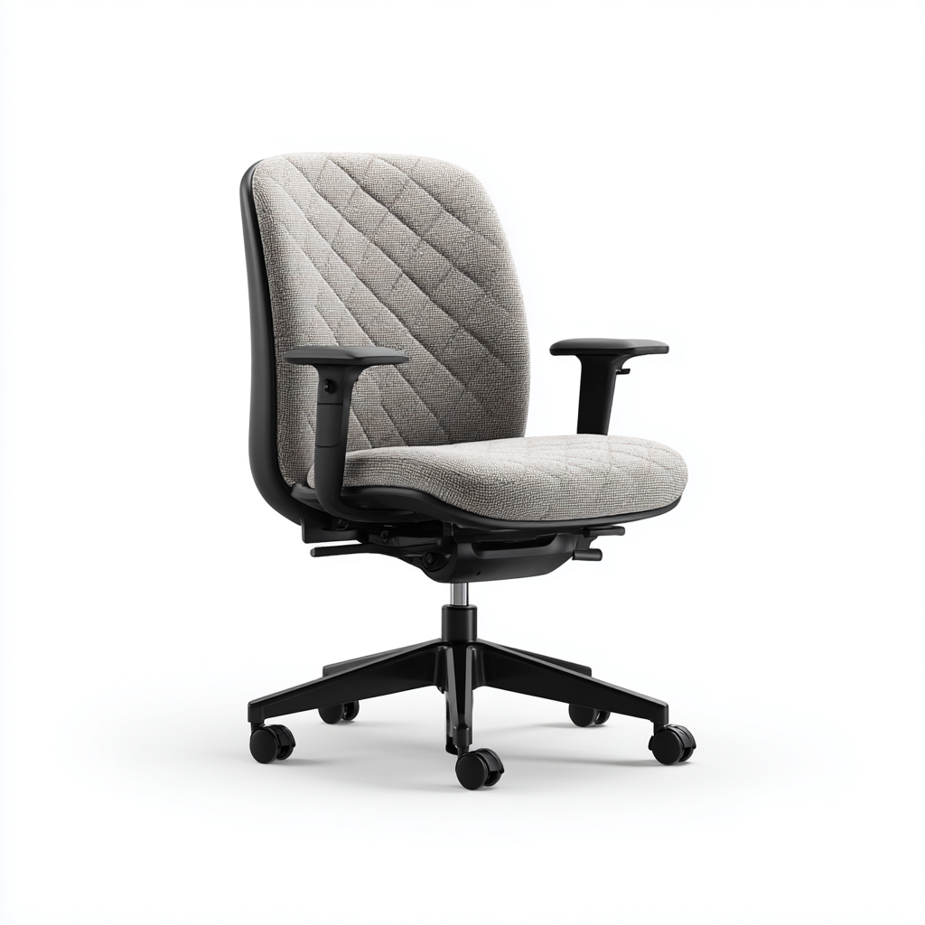 Sedia da ufficio imbottita in tessuto grigio 67x67x104-114 cm per lavoro e studio - stile moderno ergonomico con schienale trapuntato e base girevole-Lomongahome