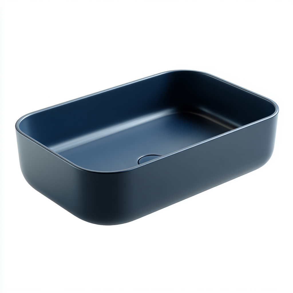 Lavabo da appoggio in ceramica 60x35x13 cm - blu - design moderno per bagno-Lomongahome