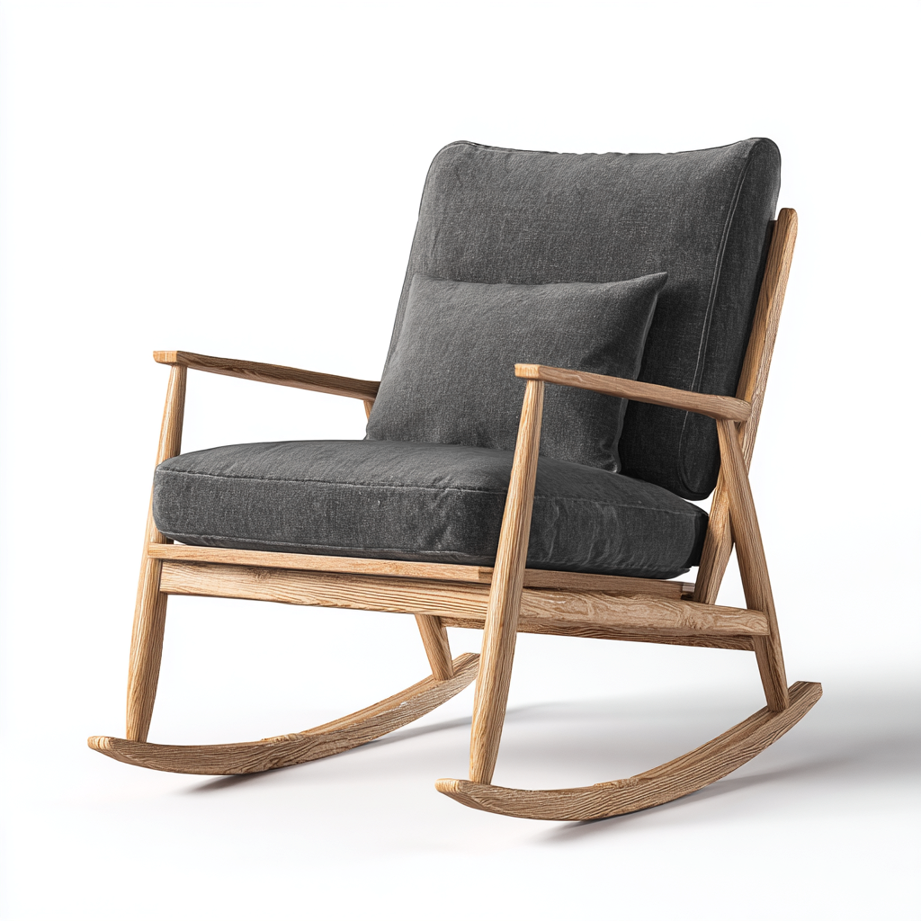 Sedia a dondolo in legno e tessuto imbottito 88x70x92 cm - grigio scuro - design nordico per soggiorno-Lomongahome