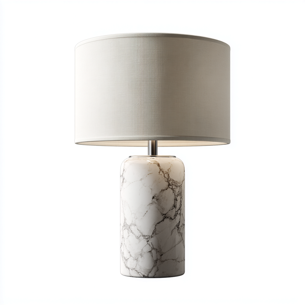 Lampada da tavolo in marmo e tessuto 30x30x52 cm - bianco - design moderno per soggiorno e camera-Lomongahome