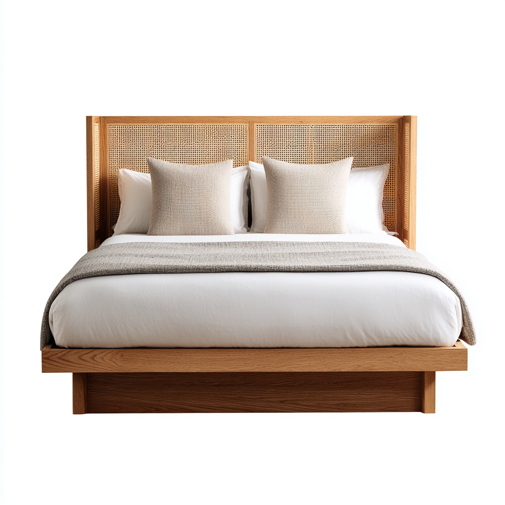 Letto matrimoniale in legno con testiera in rattan 200x180x130 cm - marrone - design naturale per camera da letto-Lomongahome