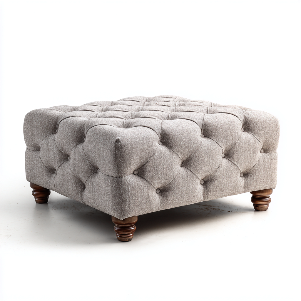 Pouf imbottito in tessuto 70x70x43 cm - grigio chiaro - seduta per soggiorno design classico-Lomongahome