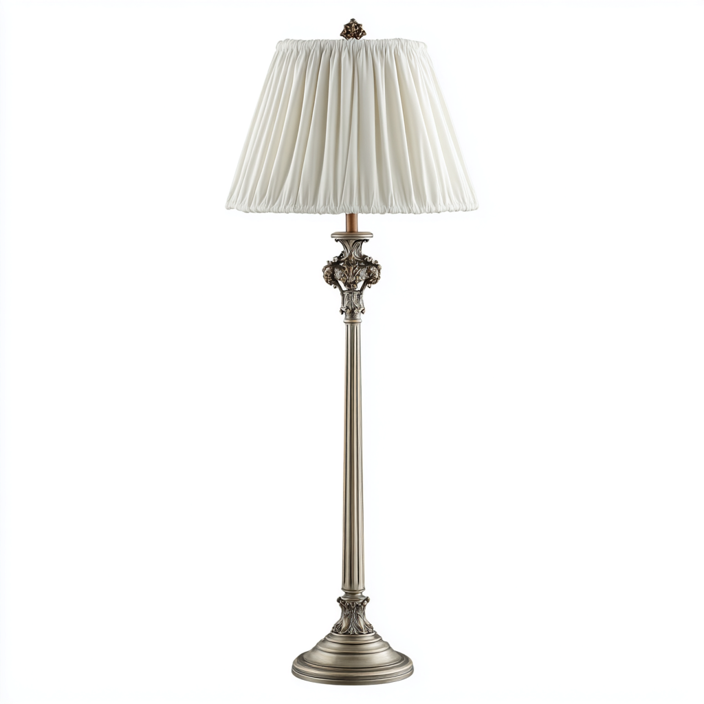 Lampada da terra in metallo e tessuto 42x42x168 cm - bianco - argento - stile classico per soggiorno e camera-Lomongahome