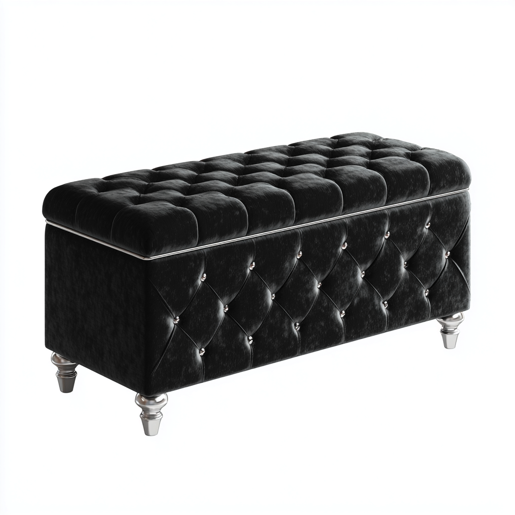 Panca per letto imbottita in velluto 140x45x48 cm - nero - adatta alla camera da letto - stile classico con contenitore-Lomongahome