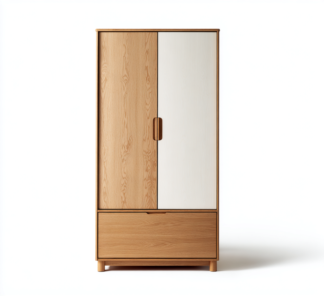 Armadio in legno ingegnerizzato 85x50x180 cm - bianco e legno naturale - design moderno per camera da letto-Lomongahome