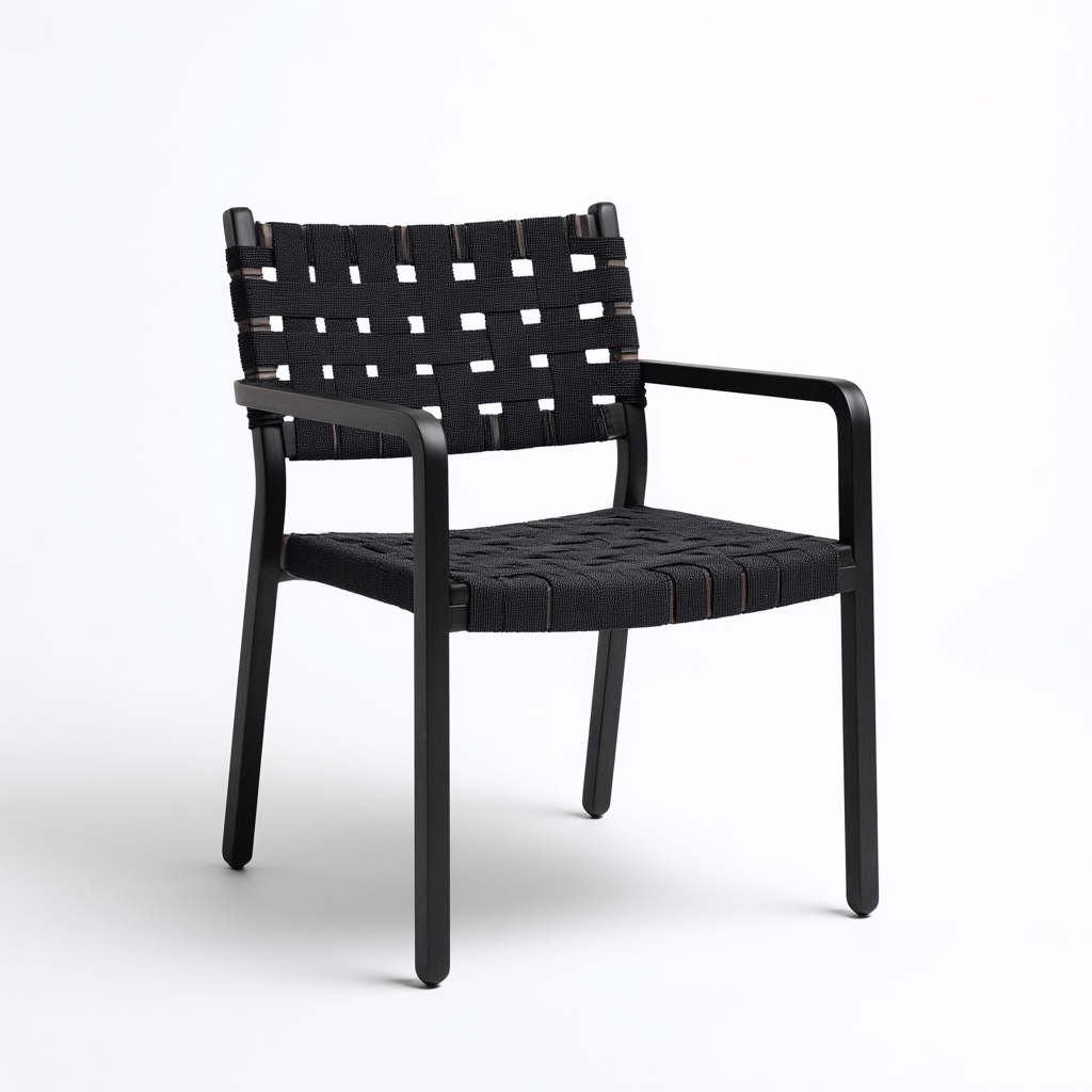 Sedia da giardino sedia con braccioli metallo e tessuto intrecciato 58x56x80 cm - nero - design moderno per esterni-Lomongahome