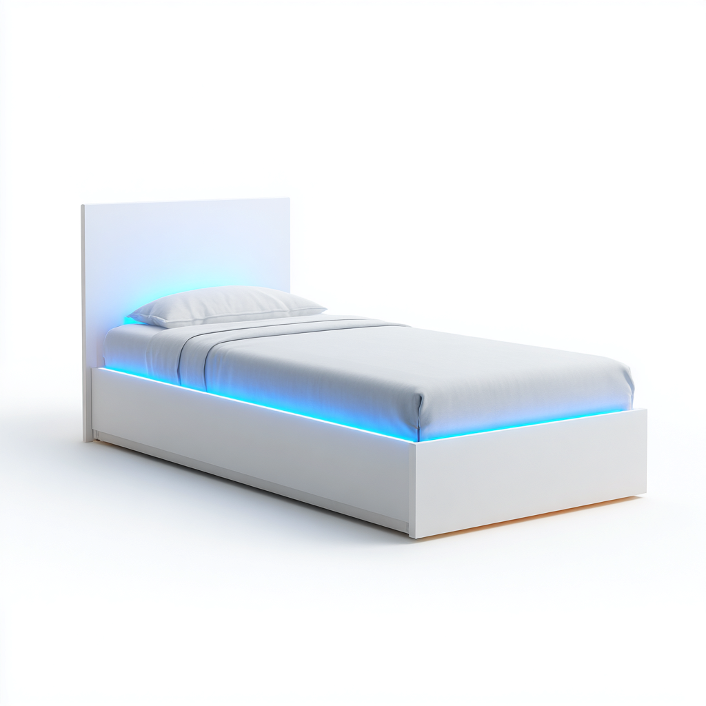 Letto singolo legno con luce LED 200x90x95 cm - Bianco - design moderno per camera da letto-Lomongahome