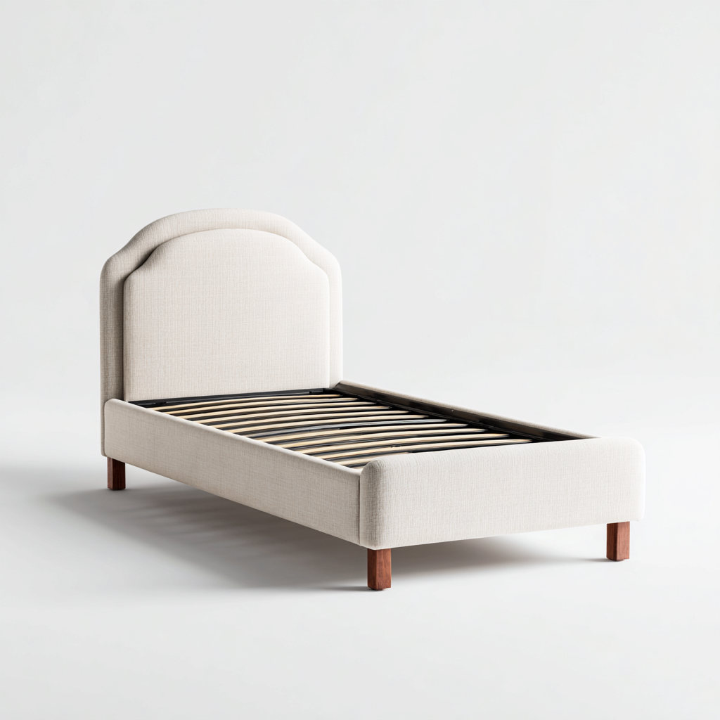 Letto singolo imbottito in tessuto 200x90x110 cm - beige - design moderno per camera da letto-Lomongahome