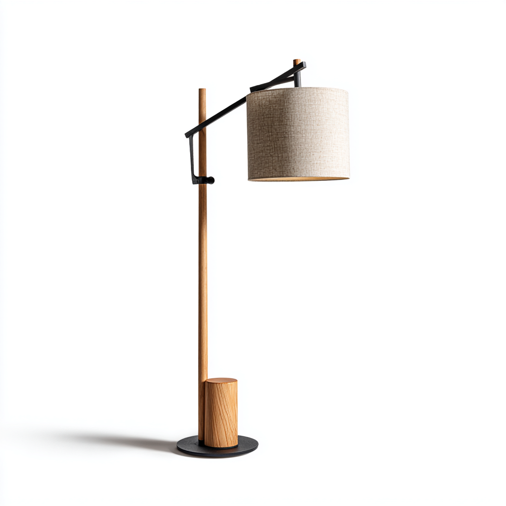 Lampada da terra in metallo e legno 42x32x162 cm - nero - beige - design moderno per soggiorno e zona lettura-Lomongahome