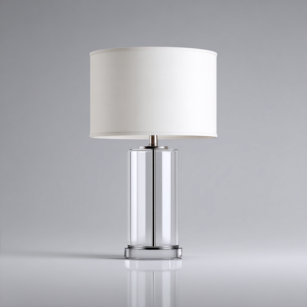 Lampada da tavolo in vetro e tessuto 28x28x58 cm - bianco - design moderno per soggiorno e camera-Lomongahome