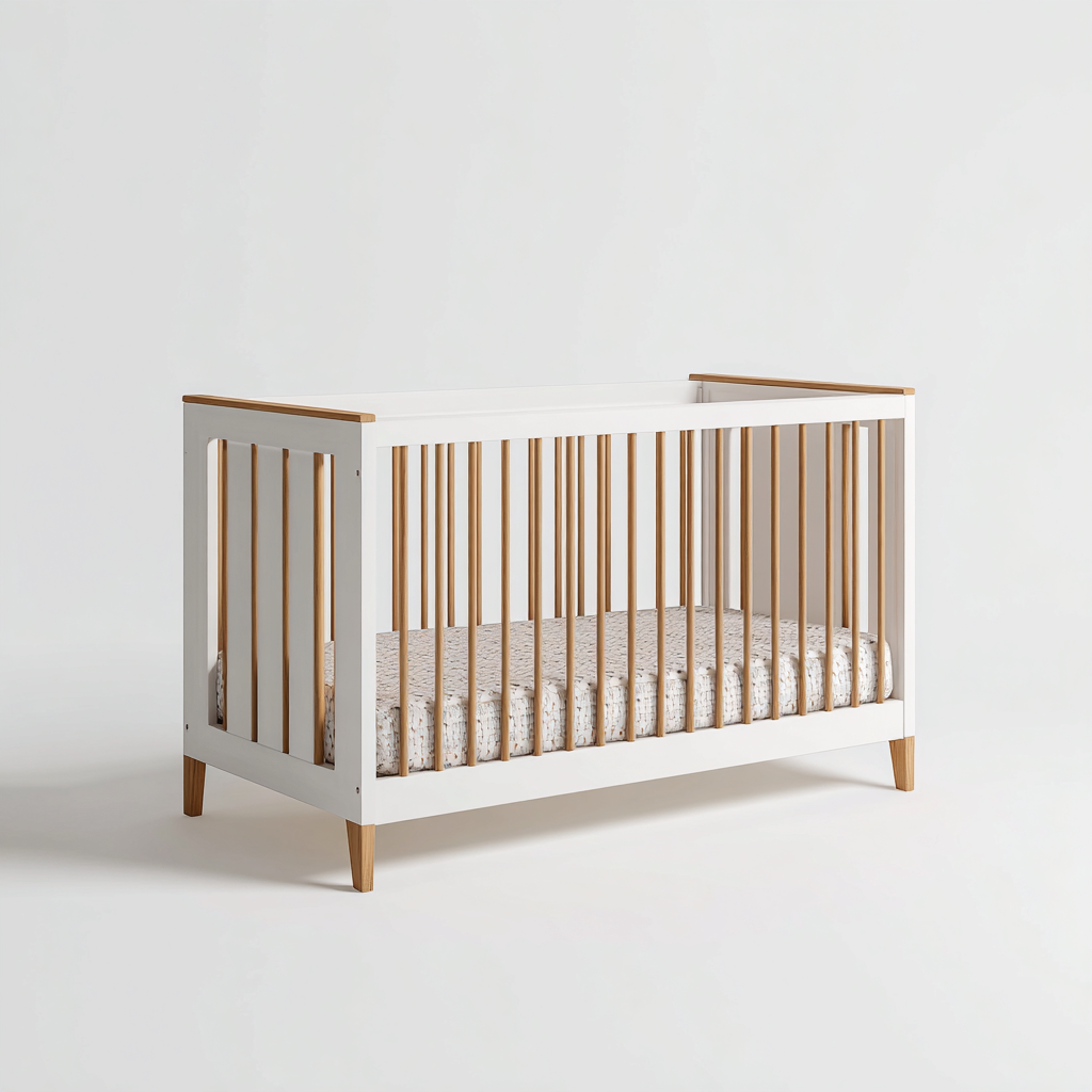Lettino per bambini in legno verniciato e legno massello 120x60x94 cm - bianco marrone naturale - design minimal per cameretta-Lomongahome