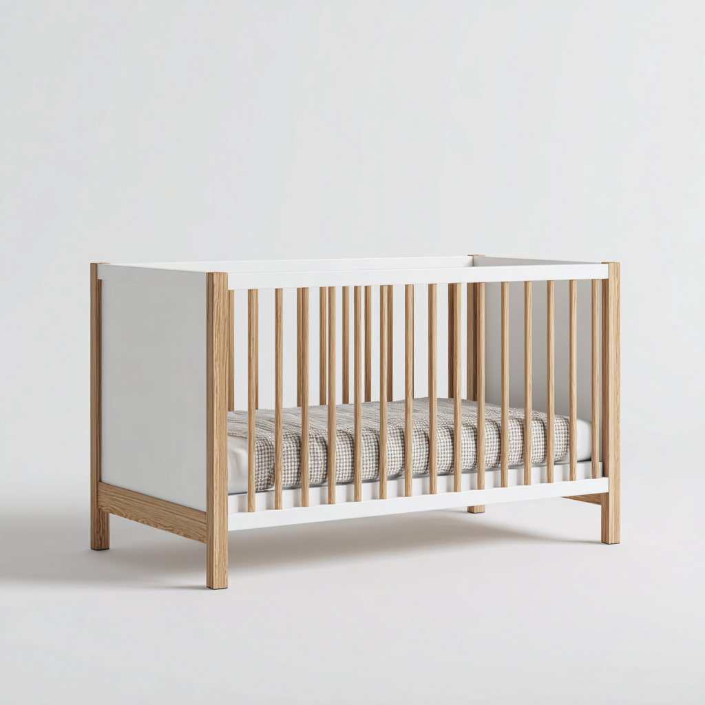 Lettino per bambini in legno verniciato e legno massello 120x60x98 cm - bianco marrone naturale - design essenziale per cameretta-Lomongahome