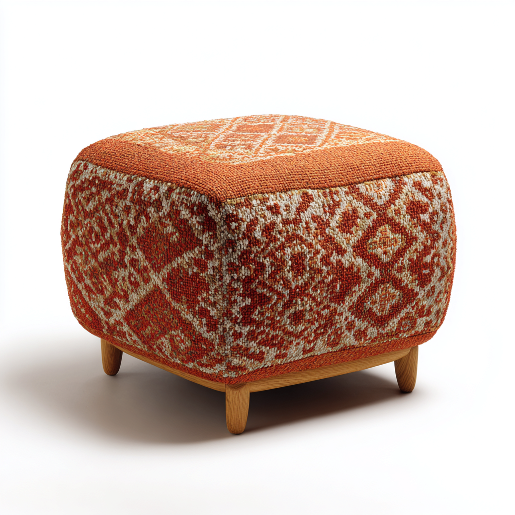Pouf imbottito in tessuto 50x50x42 cm - arancione - seduta per soggiorno design etnico-Lomongahome