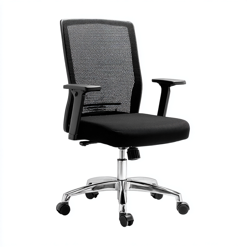 Sedia da ufficio con schienale in rete nera e seduta in tessuto 65x65x102-112 cm per lavoro e studio - stile moderno ergonomico con braccioli e base girevole cromata-Lomongahome
