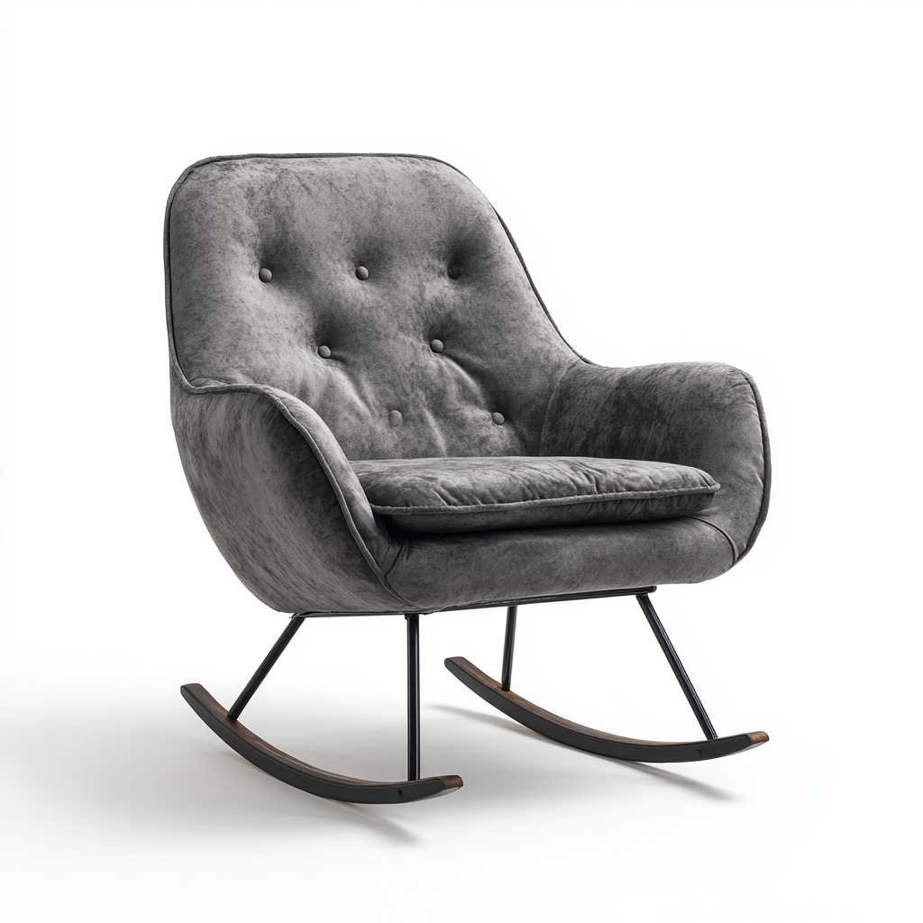 Sedia a dondolo imbottita in tessuto vellutato e metallo 87x75x90 cm - grigio scuro - design moderno per soggiorno-Lomongahome