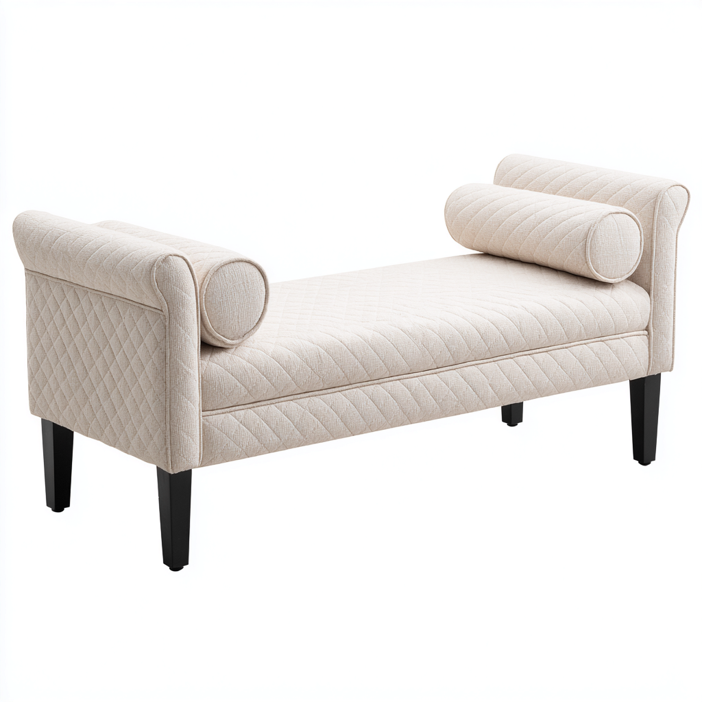 Panca per letto imbottita in tessuto 160x55x50 cm - beige - adatta alla camera da letto - stile classico-Lomongahome