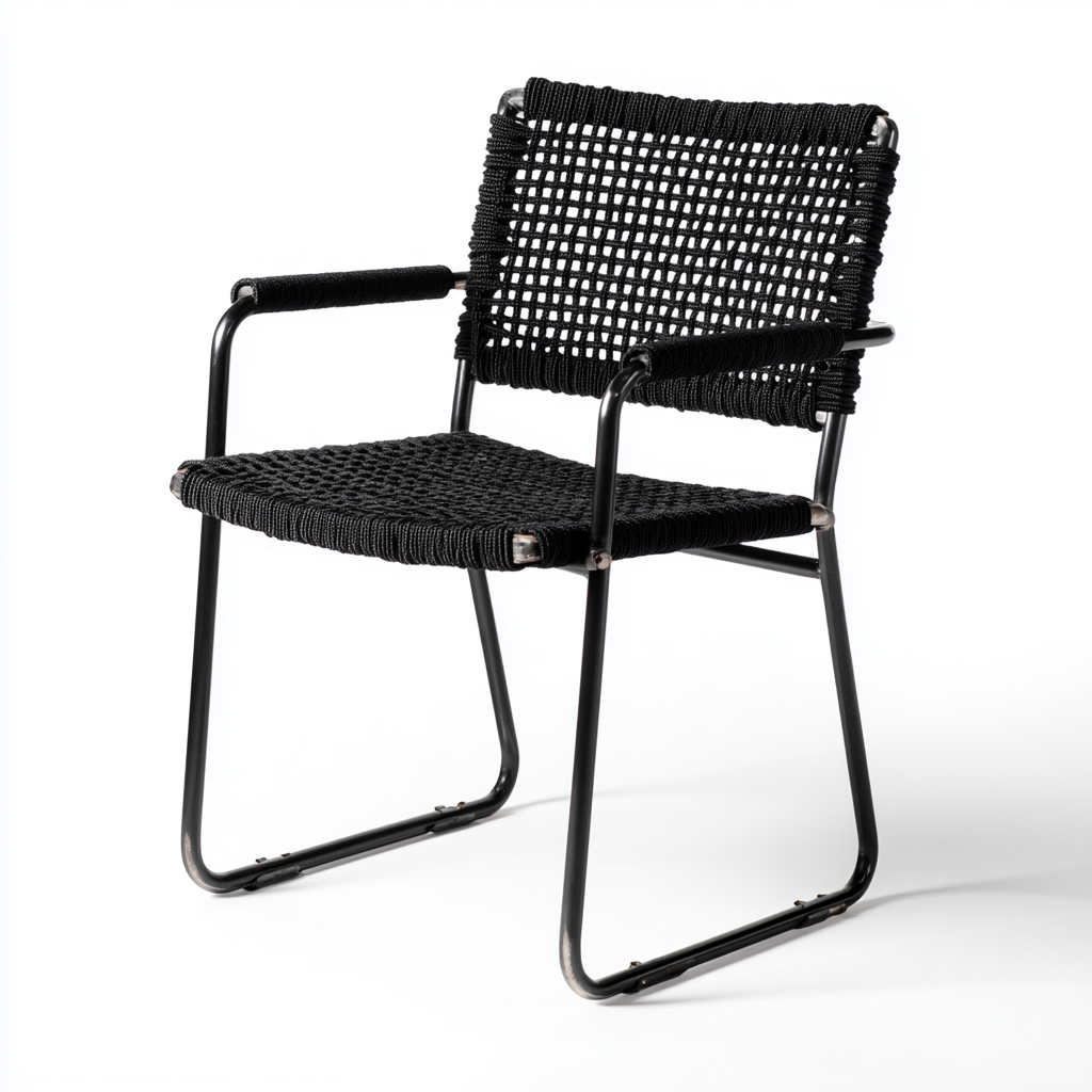 Sedia da giardino sedia con braccioli metallo e corda intrecciata 56x58x82 cm - nero - design moderno per esterni-Lomongahome